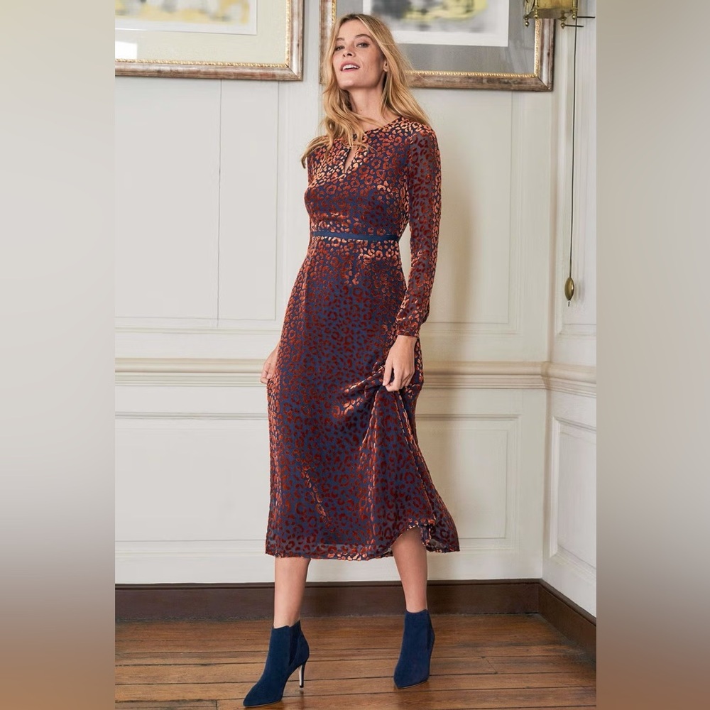 NEW Boden Marie Devore Velvet Leopard Dress